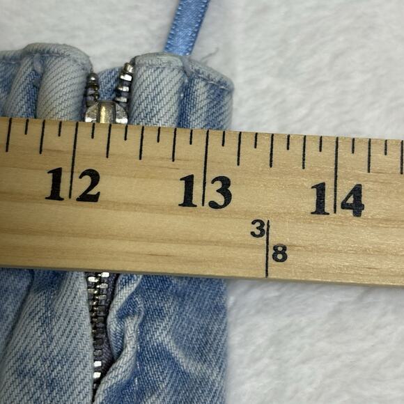 Zara Jumpsuit Womens Size Medium Blue Denim Stretch Strapless Wide Leg Baggy - Picture 9 of 11